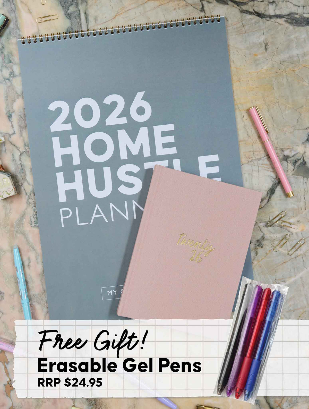 2026 Home Hustle Planner + Weekly Planner Blush Bundle + FREE PEN PACK!