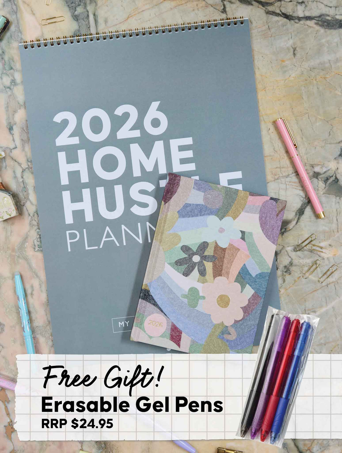2026 Home Hustle Planner + Weekly Planner Flowers Bundle + FREE PEN PACK!