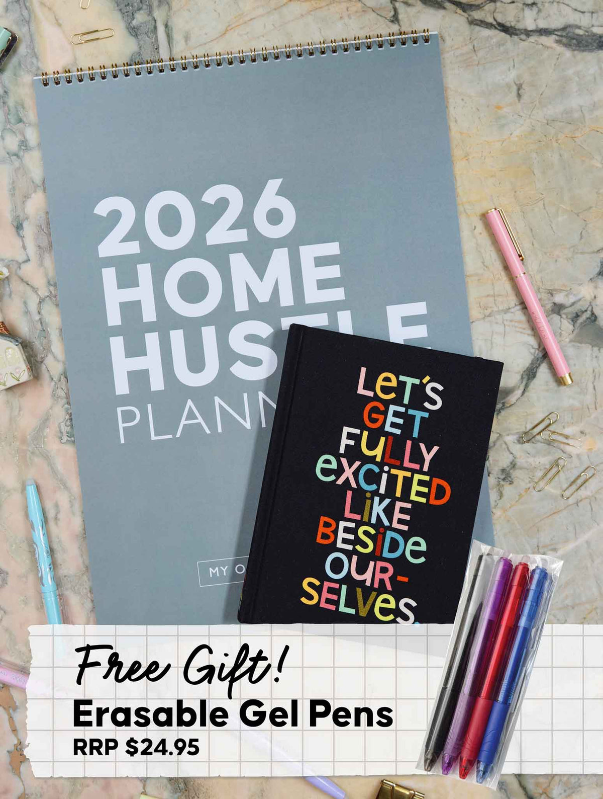 2026 Home Hustle Planner + Weekly Planner. Let's Get Excited Bundle + FREE PEN PACK!