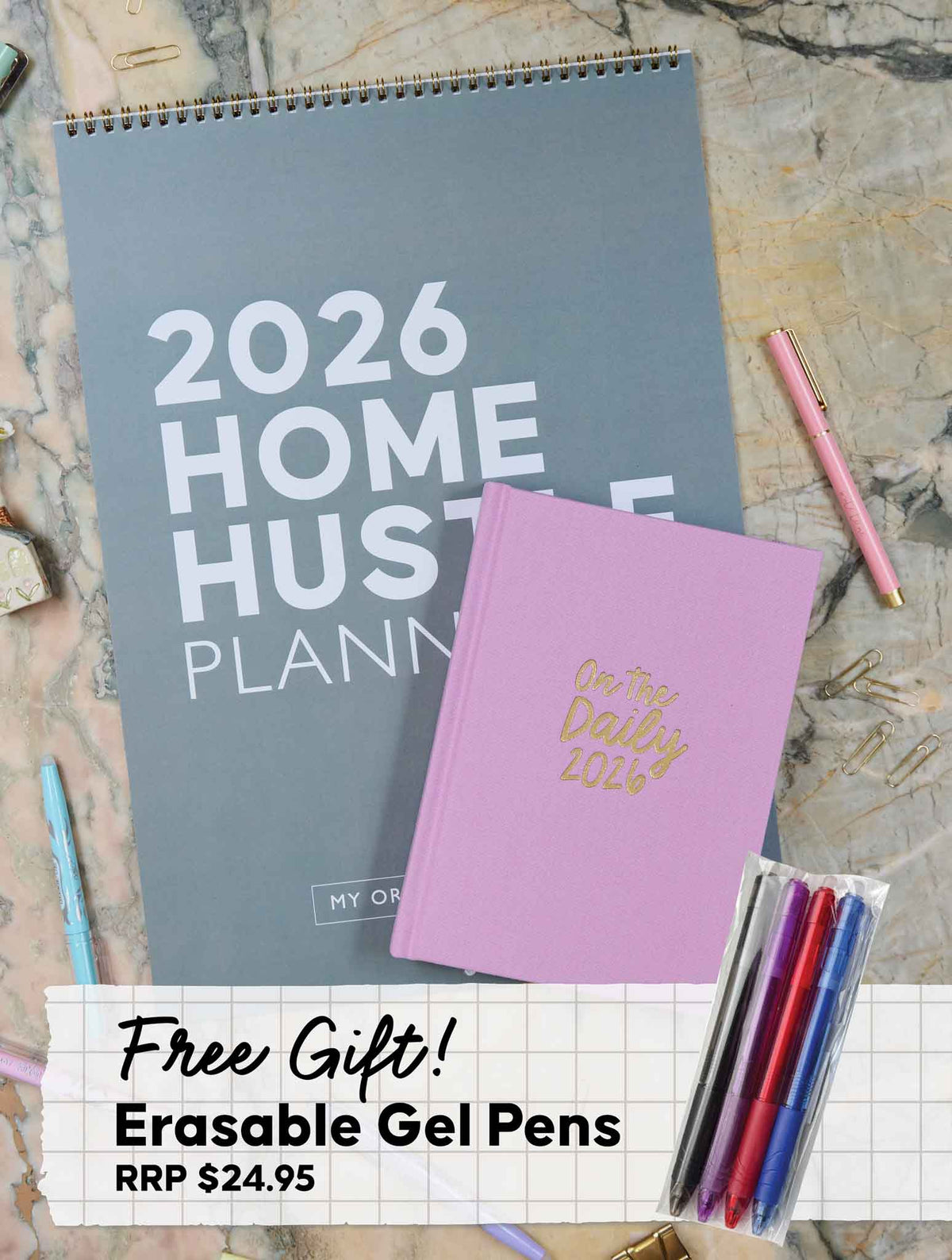 2026 Home Hustle Planner + On The Daily Planner Sorbet Bundle + FREE PEN PACK!