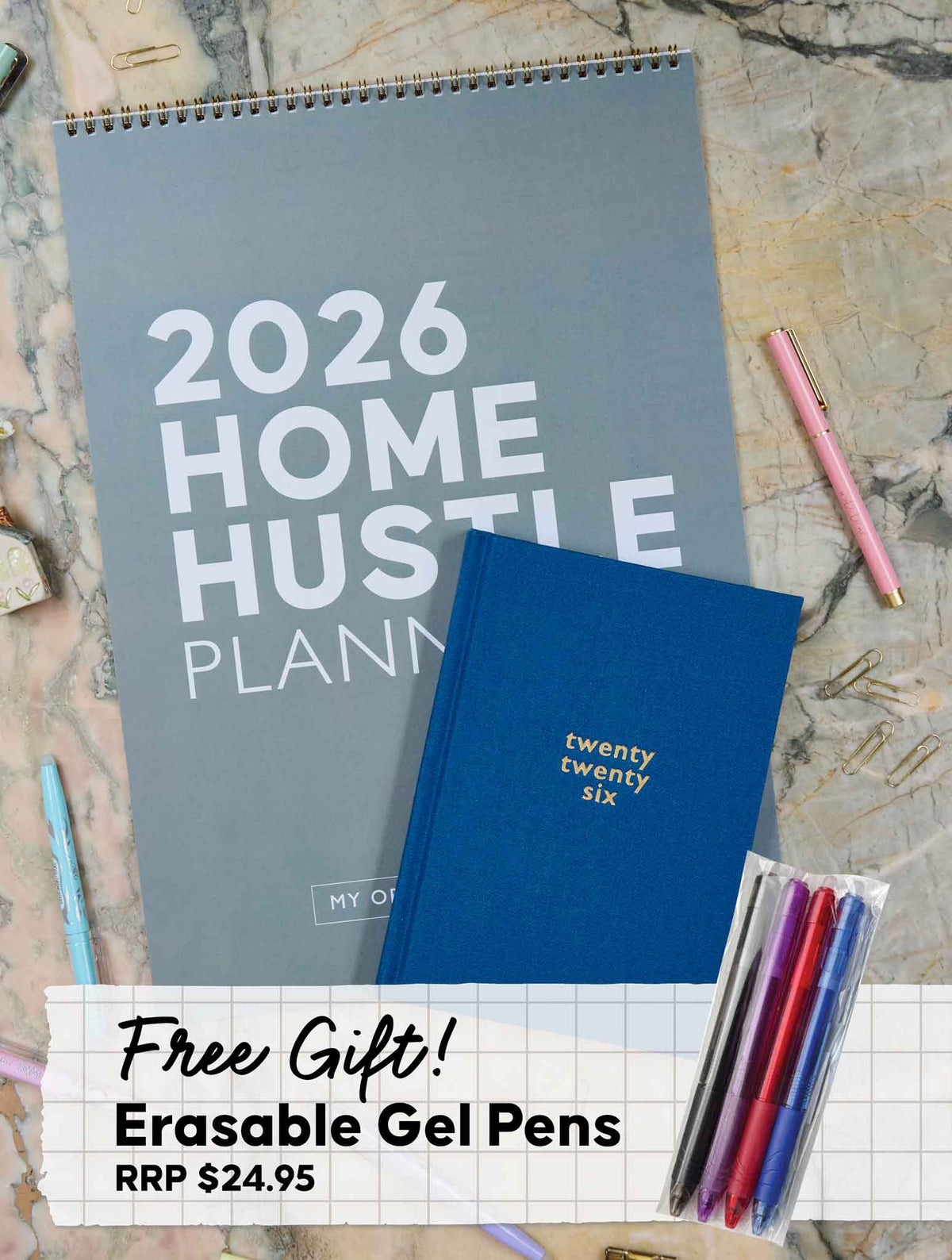 2026 Home Hustle Planner + Weekly Planner Sky Bundle + FREE PEN PACK!