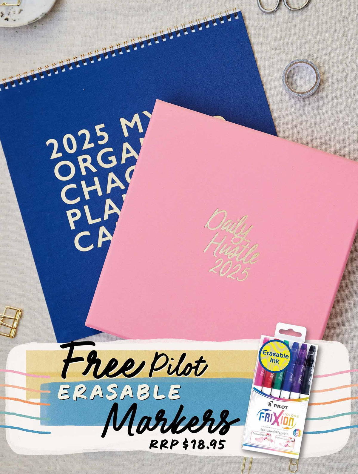 2025 Linen Calendar + Daily Hustle Planner Bundle + FREE GIFT!