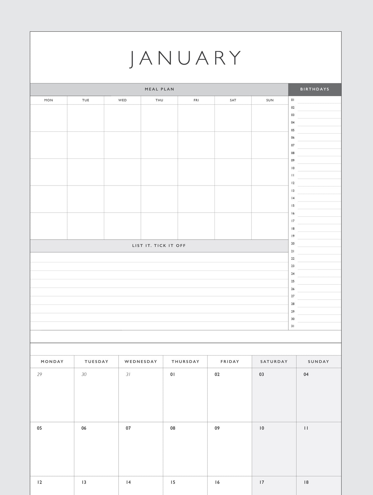 2027 Linen Planner & Calendar. Grey. Preorder