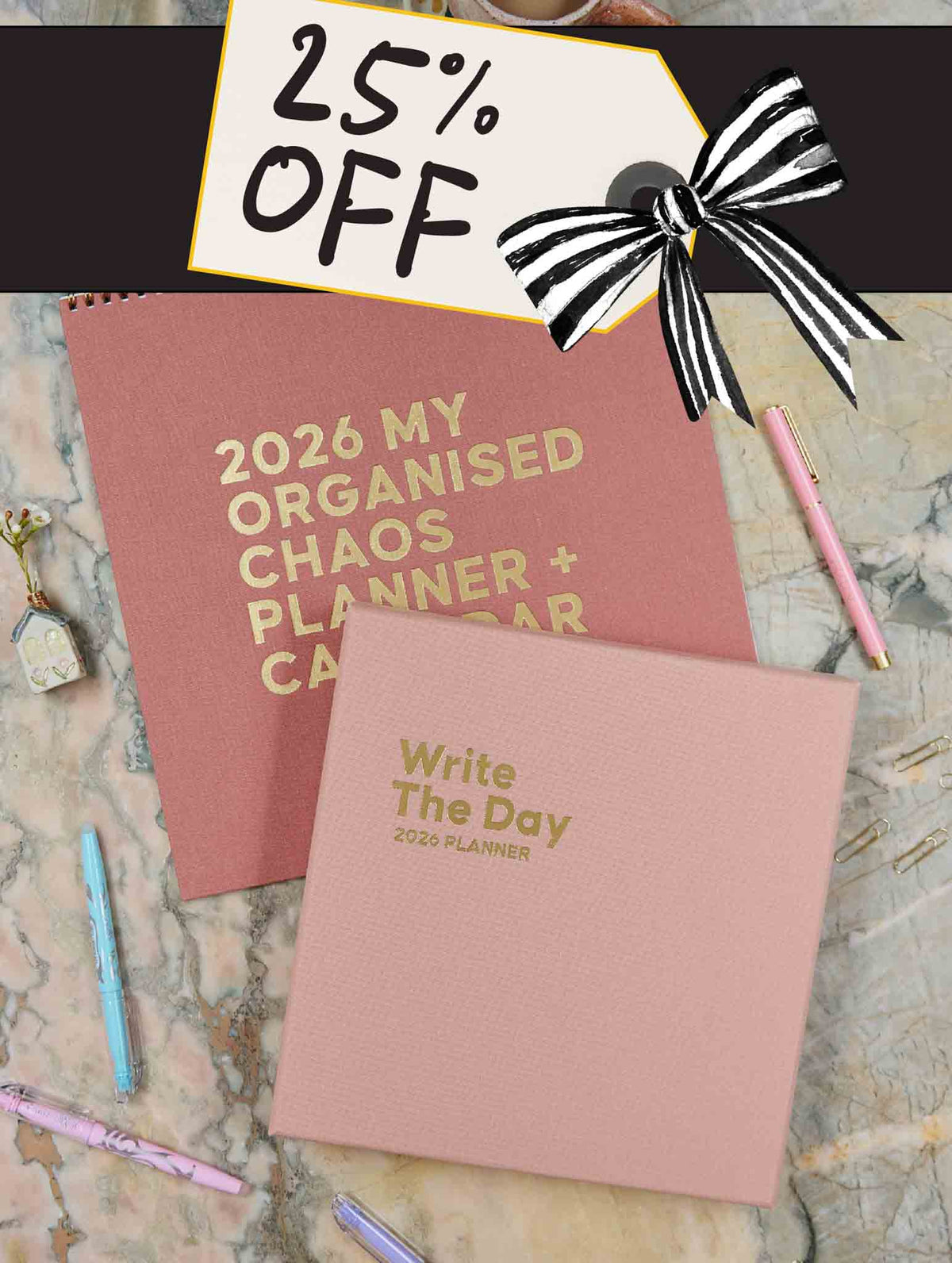 2026 Linen Calendar Rose + Write The Day Planner Shell