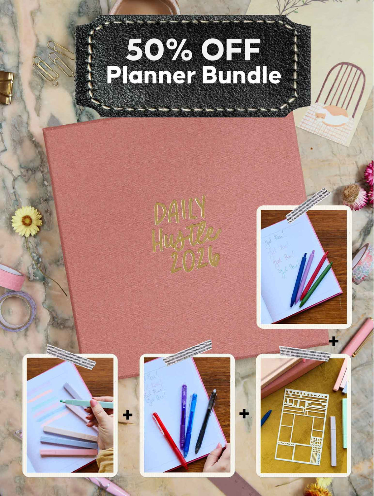 2026 Daily Hustle Planner Bundle. Rose