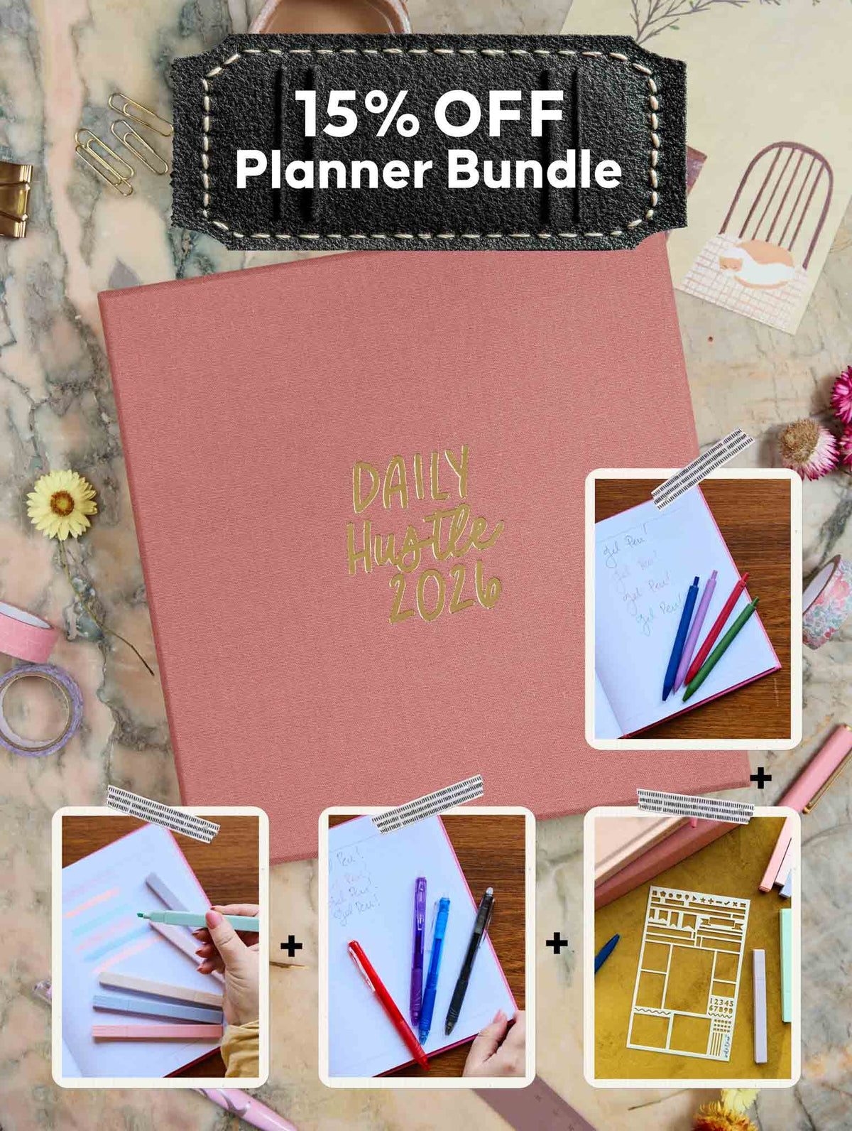 2026 Daily Hustle Planner Bundle. Rose