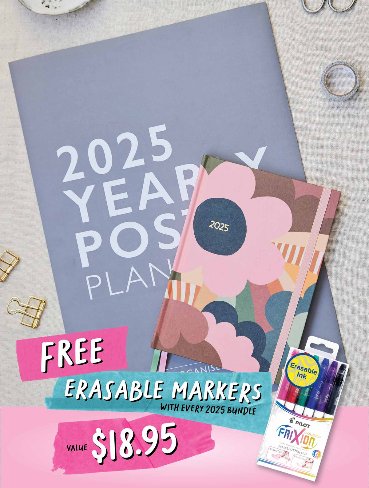 2025 Yearly Poster + Weekly Planner Peony Bundle + FREE GIFT!