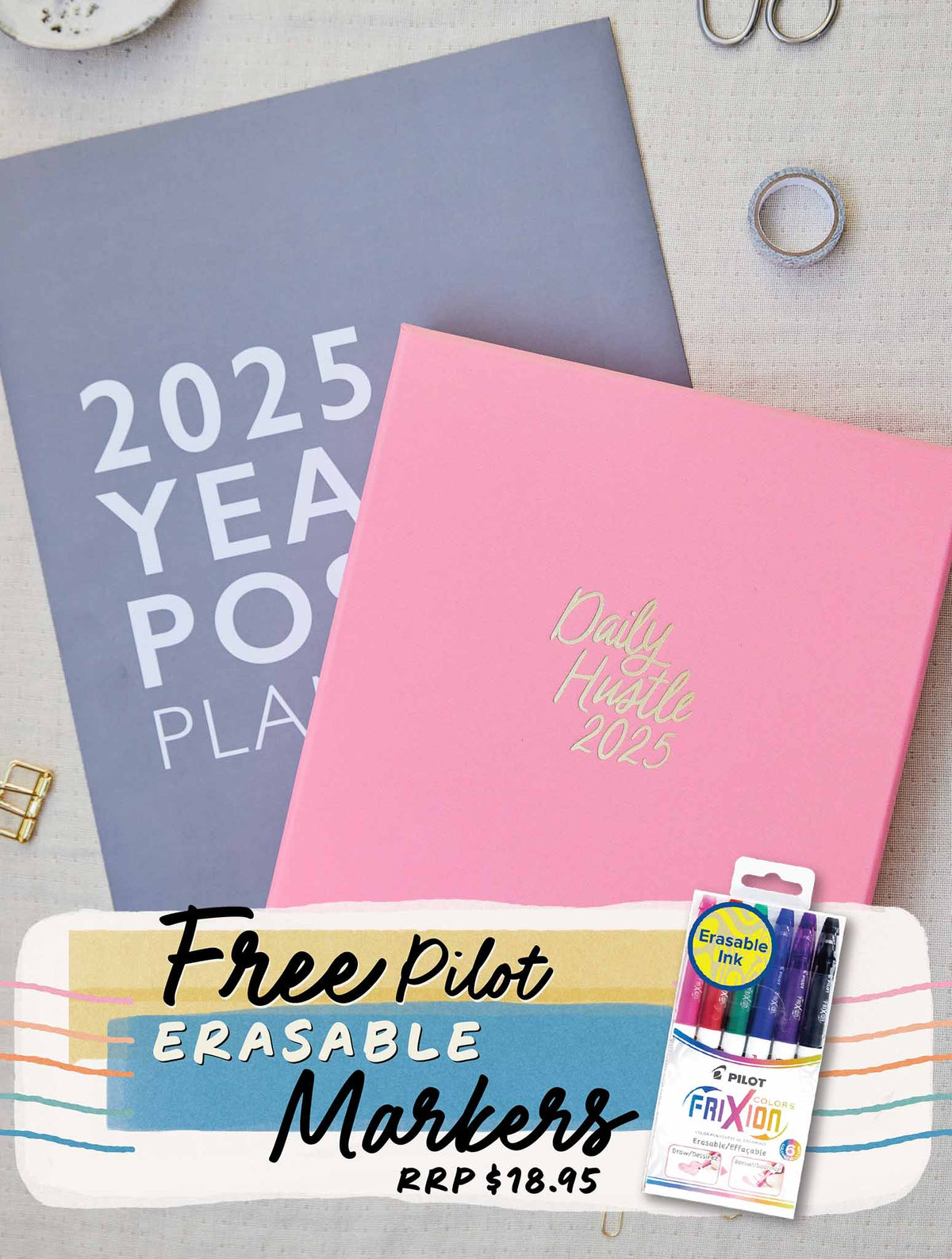 2025 Yearly Poster + Daily Hustle Planner Bundle + FREE GIFT!