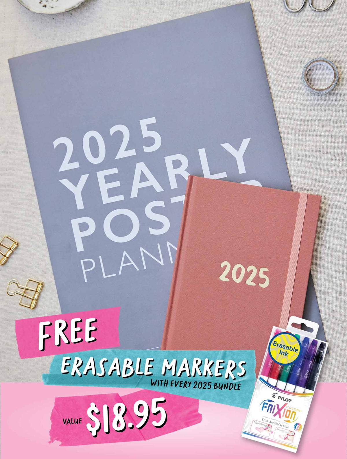 2025 Yearly Poster + Weekly Planner Blush Bundle + FREE GIFT!