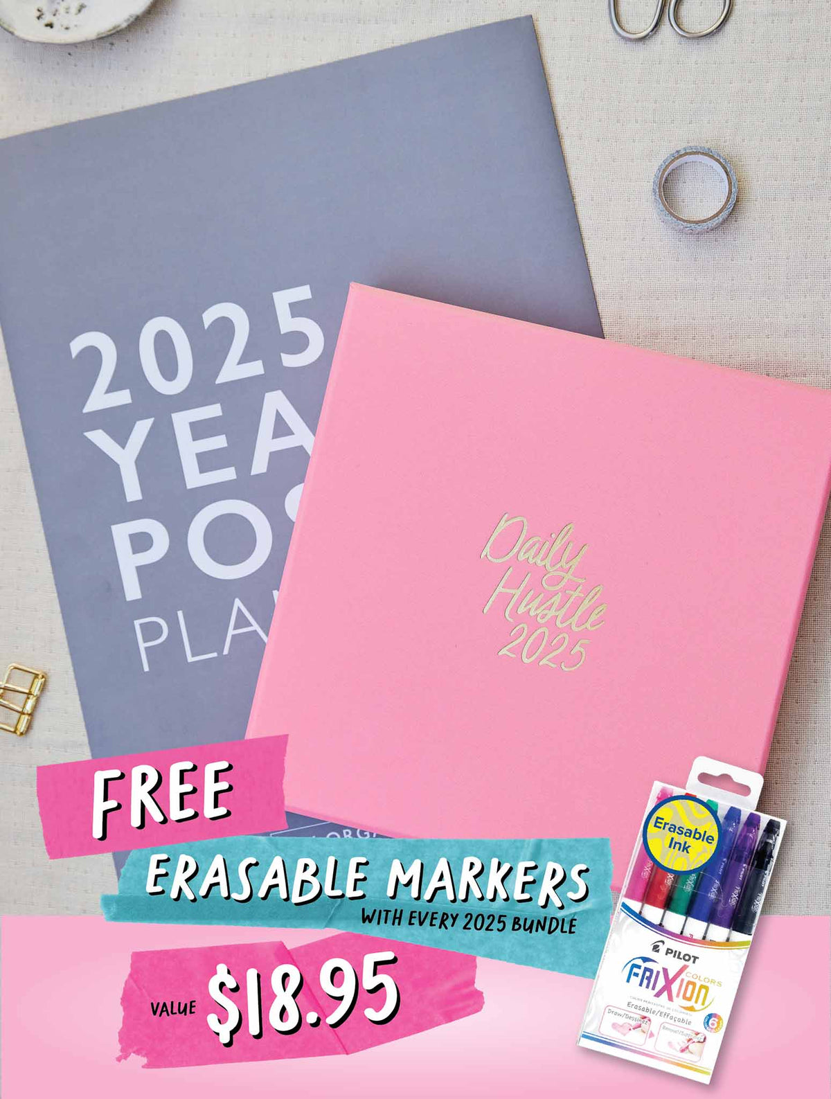 2025 Yearly Poster + Daily Hustle Planner Bundle + FREE GIFT!