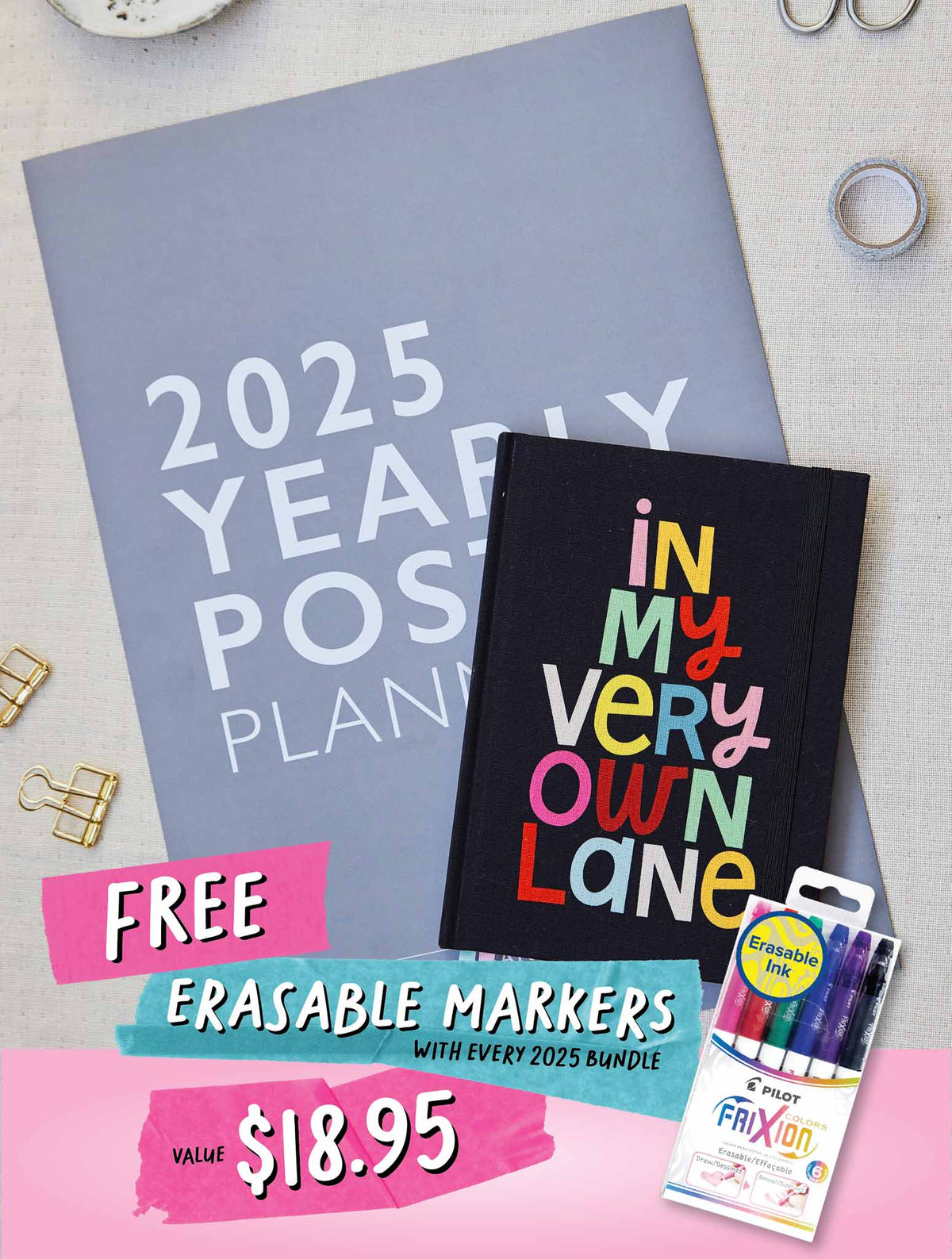 2025 Yearly Poster + Weekly Planner In My Lane Bundle + FREE GIFT!