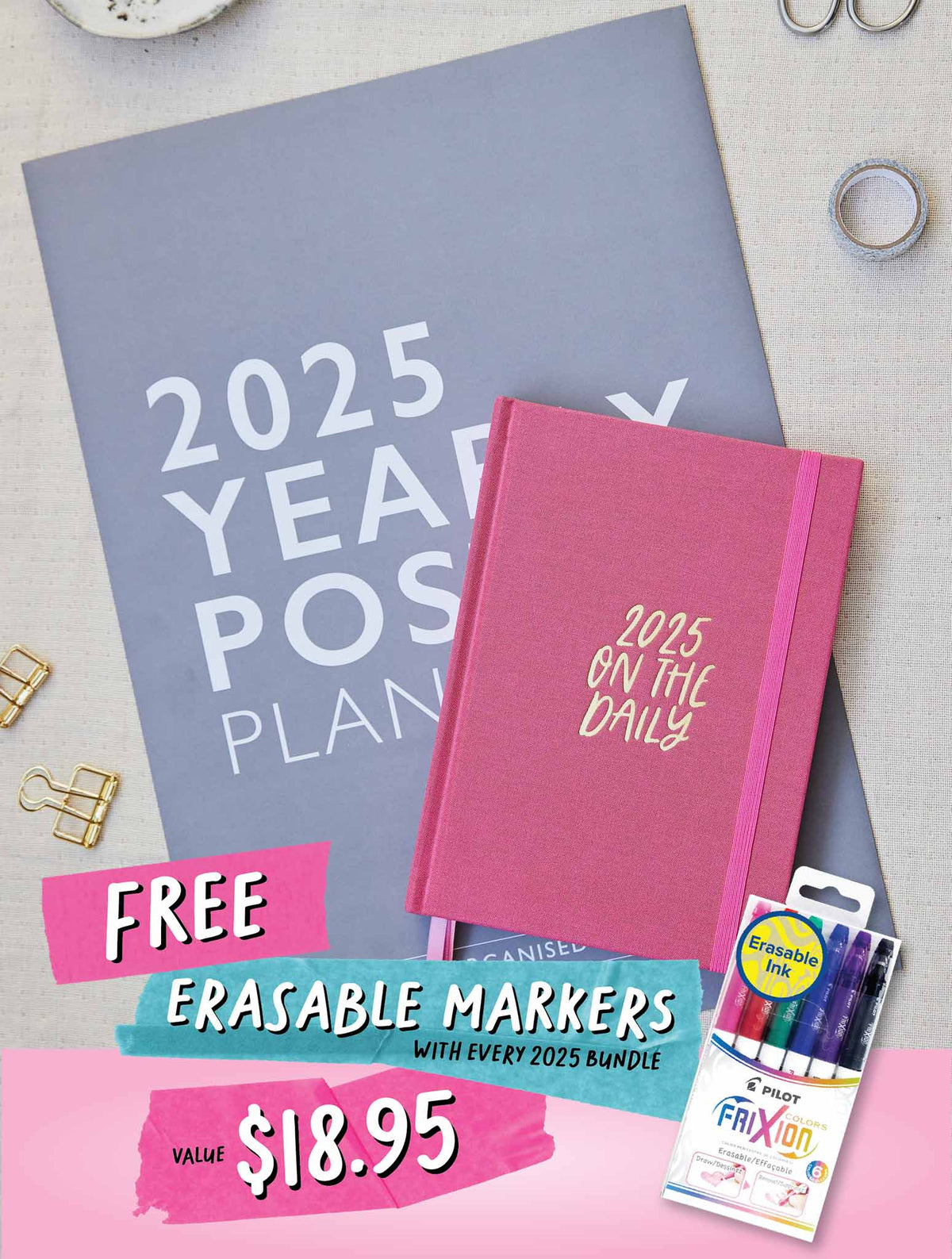 2025 Yearly Poster + On The Daily Planner Bundle + FREE GIFT!